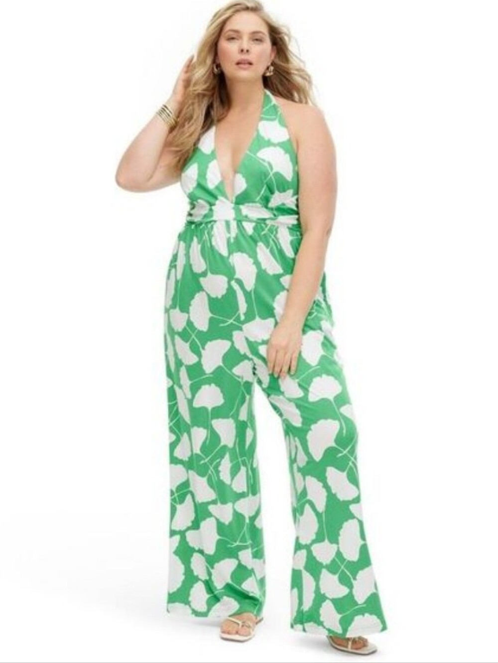 NWT Diane von Furstenberg × Target Green Leaf Halter Wide Leg Jumpsuit XXL